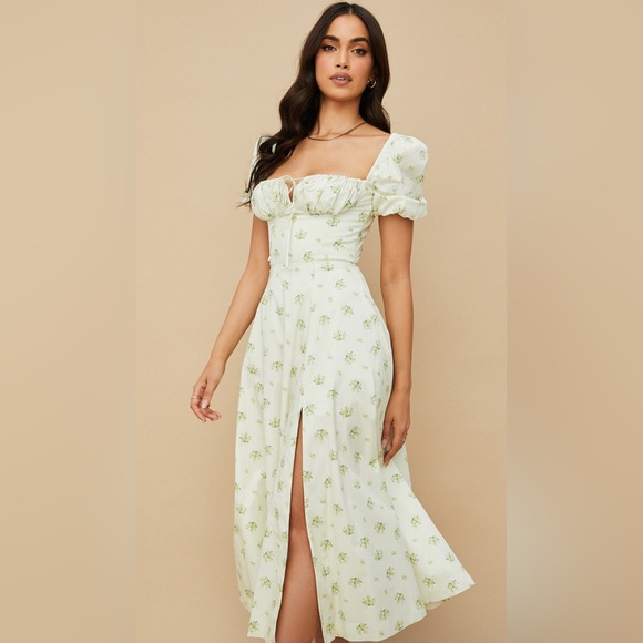 House of CB- TALLULAH 
IVORY FLORAL PUFF SLEEVE MIDI DRESS XS - Picture 12 of 12